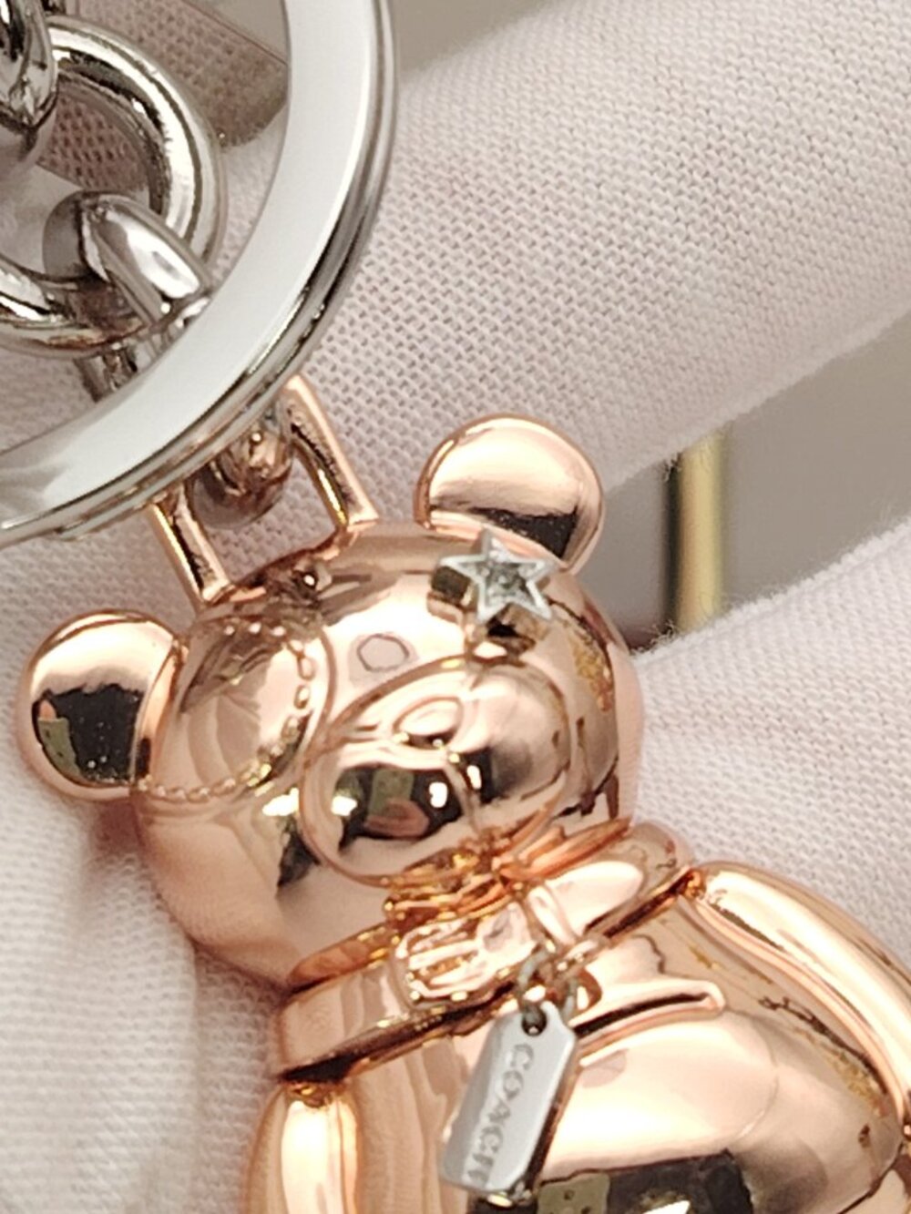 Coach Metal 3D Bear Bag Charm Key Ring Clip Rose Gold 87166 - Picture 2 of 8